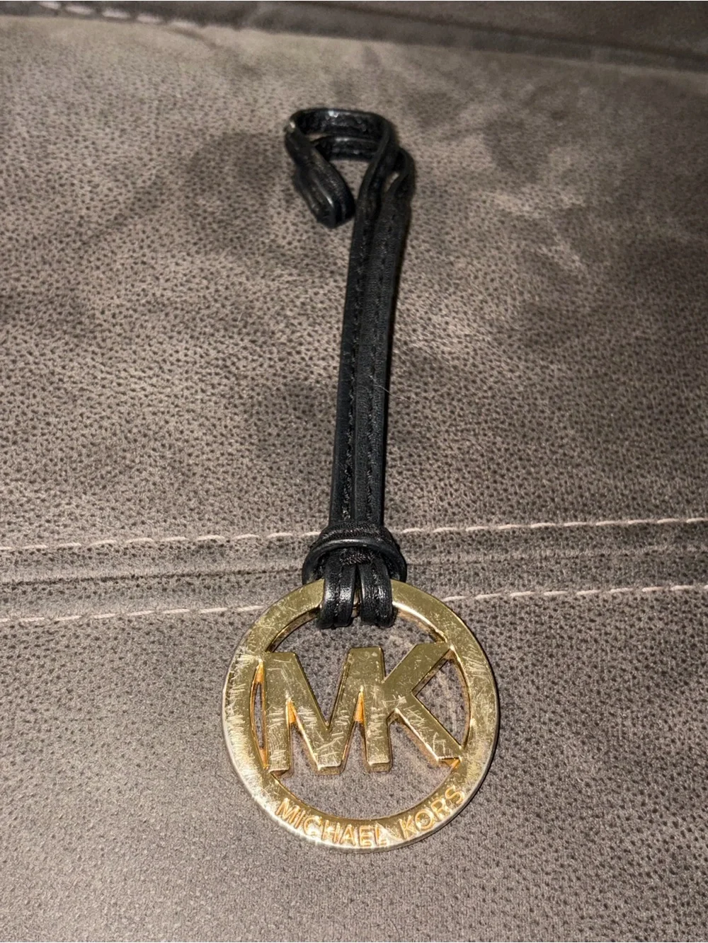 Michael Kors Black Leather Strap Key & Card Holder with Gold MK Medallion